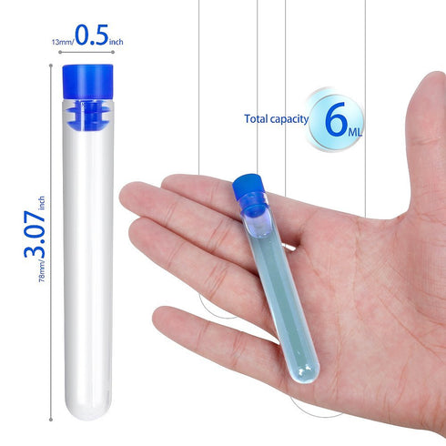 Teenitor 50 Pack Clear Plastic Test Tubes with Blue Caps, 13×78mm, Great for Halloween Party...