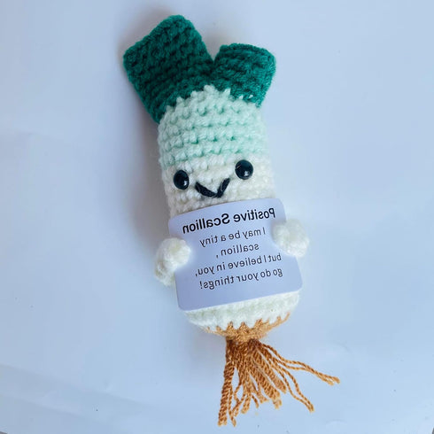 Positive Crochet Scallion Doll Funny Knitted Toys with Positive Card, Emotional Support Scallion Cute Creative Gifts for Friends Party Decoration ...