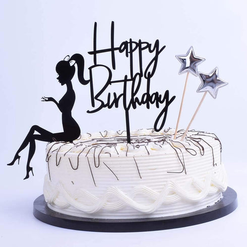 Elegant lady Happy Birthday Cake Topper Queen Birthday Cake Topper Acrylic Durable Cake Party Decoration High Heels Lady Girl/Women Party Cupcake ...
