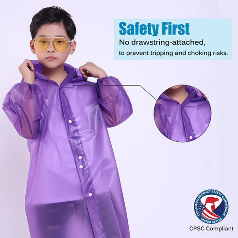 Kids Rain Jacket, 2 Pack Rain Ponchos for Kids - Reusable Raincoats for Boys and Girls Waterproof Outdoor Rain Gear...