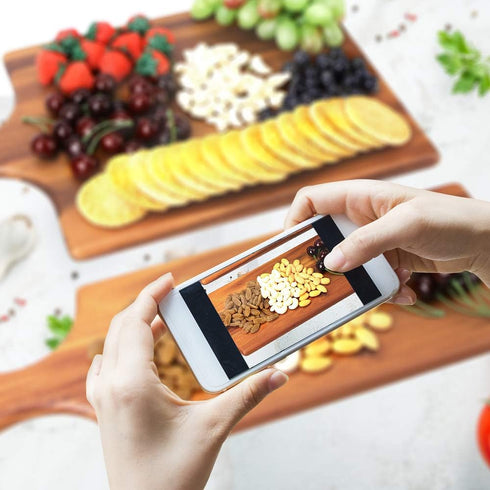 AIDEA Acacia Wood Cutting Board with Handle, Wooden Cheese Board Charcuterie Boards for Bread, Meat, Fruits, Cheese and Serving, Food Serving Tray...