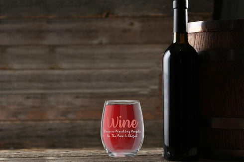 AW Fashions Wine Because Punching People In The Face Is Illegal 15oz Crystal Wine Glass - Unique Novelty Idea for Him, Her, Mom, Wife, Coworker, B...