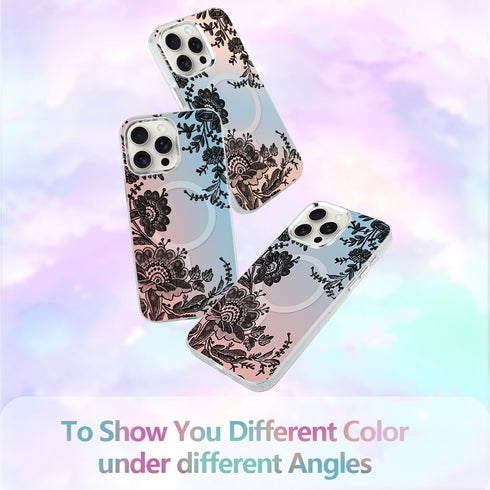 BITOBE Designed for iPhone 15 Pro Max Clear Case,Cute Aesthetic Black Flowers Magnetic Phone Case Compatible with MagSafe for Women Girls Men Came...