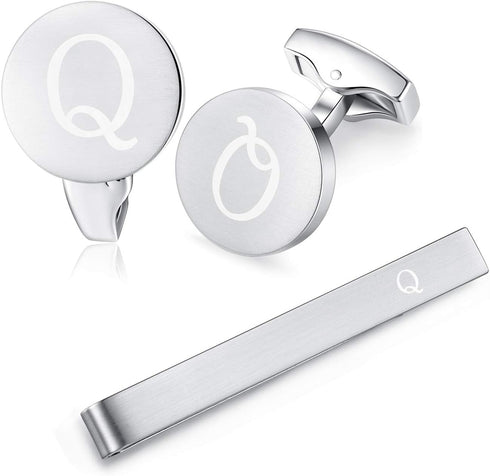 HONEY BEAR Initial Alphabet Letter Cufflinks Tie Clips Set for Mens Wedding Gift...