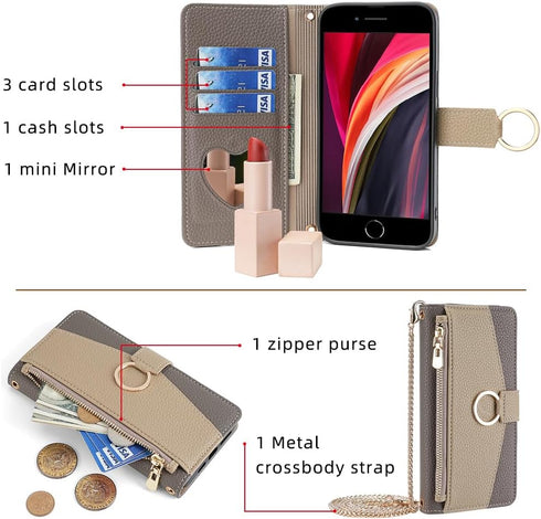 Asuwish Phone Case for iPhone 7/8/SE 2020/2022 and Mirror Flip Cover Ring Card Holder Crossbody Strap Cell iPhone7 iPhone8 7s 8s i SE2020 SE2022 2...