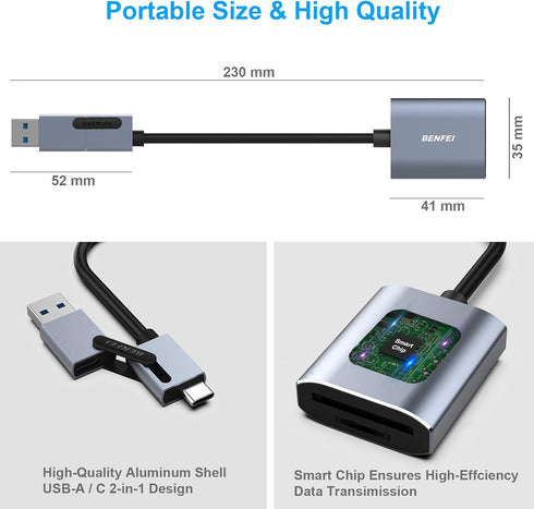 BENFEI Memory Card Reader, USB Type-C/Type-A to SD TF Card Reader Compatible with iPhone 15 Pro/Max, MacBook Pro/Air 2023, iPad Pro, iMac, S23, XP...