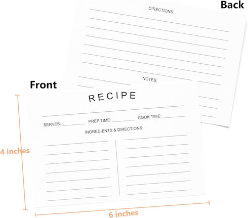 75 Count Recipe Cards 4x6inch Double Sided Thick Card Stock Fit with Recipe Binder Recipe Box Modern Minimal Design...