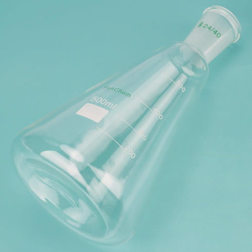 24/40 Glass Erlenmeyer Flask, Borosilicate Glass Graduated Laboratory Flask with 24/40 Standard Taper Outer Joint, 500 ml...