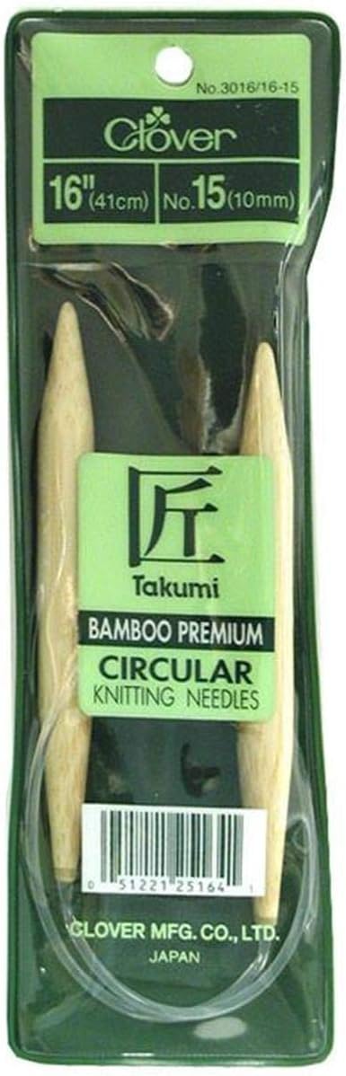 Clover Takumi Bamboo Circular 16-Inch Knitting Needles, Size 15...