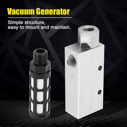 Pneumatic Air Exhaust Vacuum Generator, Compact Aluminum Alloy Ejector Compressed Air Exhaust Precision Threads with Silencer CV 20HS...