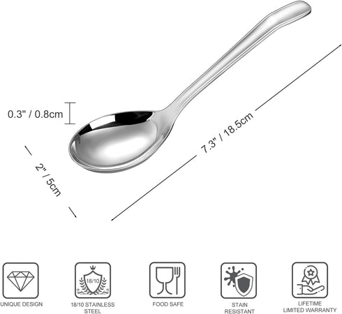 KEAWELL Premium 7.3 Inches Soup Spoons with Hook Handle, Set of 4, 18/10 Stainless Steel, Deep Bowl, Perfect for Ramen, Pho, Miso, Dumplings, Nood...