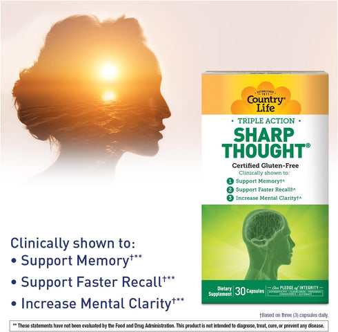 Country Life Sharp Thought - Memory & Cognitive Support Supplement – Sharp-PS Gold Phosphatidylserine + DHA – Promotes Mental Clarity & Faster Rec...