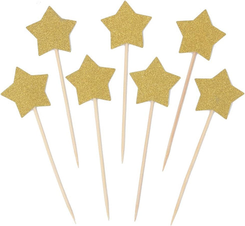 WARMBUY Gold Glitter Cupcake Cake Toppers, Double Sided Stars, 50 Pack...