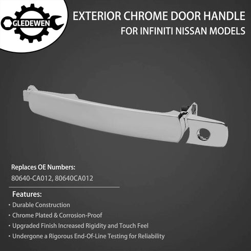 Exterior Chrome Door Handle Front Left Driver Side with Keyhole | Without Smart Key | for 2003-2008 Infiniti FX35 FX45, 2003-2007 Nissan Murano, 2...
