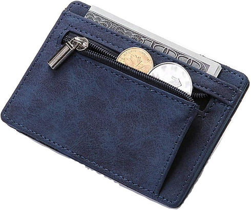 Fida&Moon Men Magic Wallets Male PU Leather Zipper Coin Purse Pouch Plastic Credit Bank Card Case Holder (Blue)...