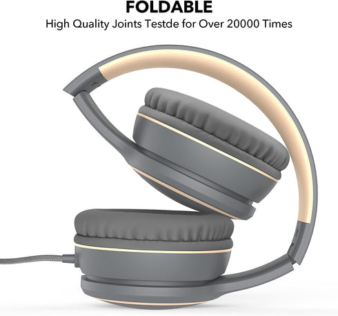 RORSOU R10 Kids Headphones with Microphone, Lightweight Folding Stereo Bass Headphones with 1.5M No-Tangle Cord, Portable Wired Headphones for Sma...