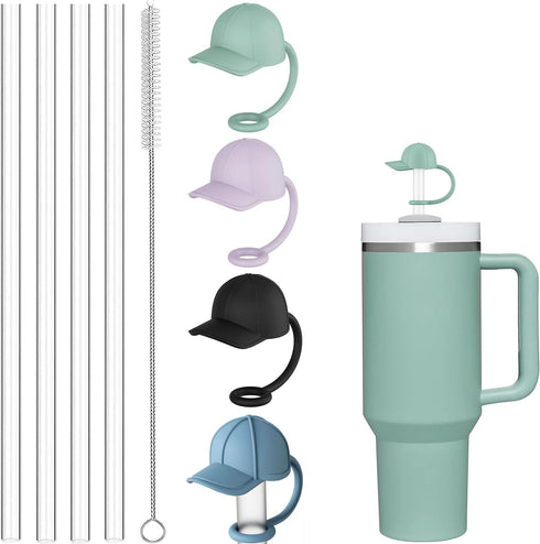 Haundry 9 Pack Replacement Plastic Straws and Covers for 40 oz Stanley Adventure Travel Tumbler Cup, Reusable Straws with Cleaning Brush, Compatib...