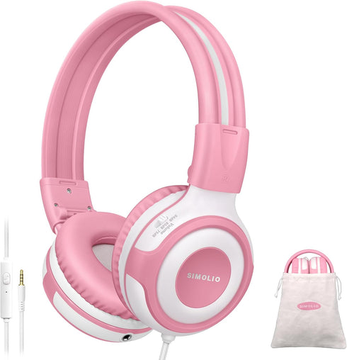 SIMOLIO Wired Headphones for Kids with Mic & Share Port, 75dB/85dB/94dB Volume Limit Children Headphone with Portable Bag for School/Travel, Sturd...