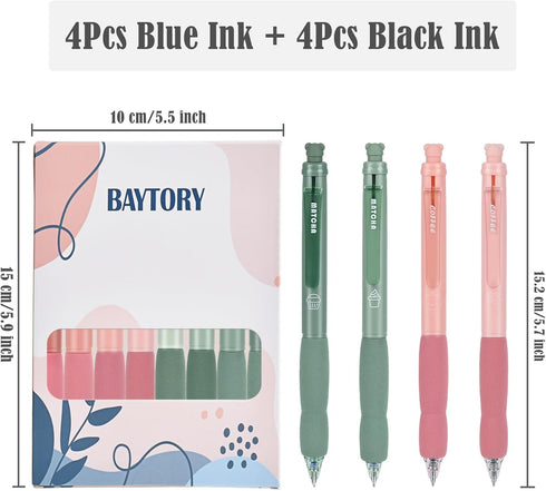 BAYTORY 8Pcs Retractable Erasable Gel Pens, 4 Blue & 4 Black Ink 0.5 mm Fine Point with Cute Eraser, Smooth Write Quick Dry School Office Note Tak...