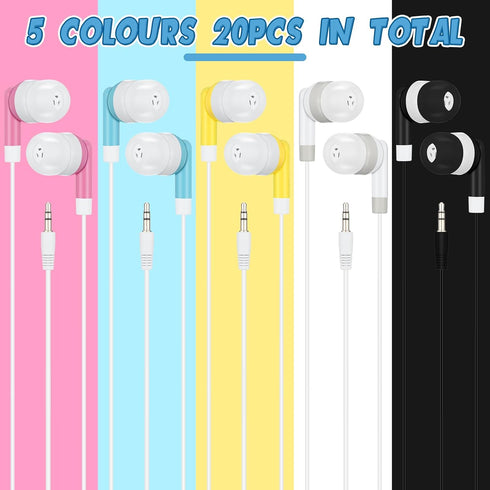 Kigeli 20 Pack Kids Bulk Earbud Headphones for Classroom Student Wired Headphones in-Ear Earbud 3.5 mm Disposable Earphones Set for Kids Adults Cl...