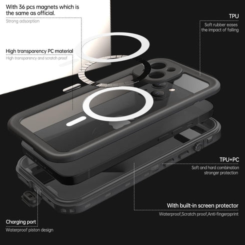 Compatible with Magsafe for iPhone 13 Pro Max Waterproof Case Heavy Duty Protective Full Body Rugged Magnetic Phone Cover with Built-in Screen Pro...