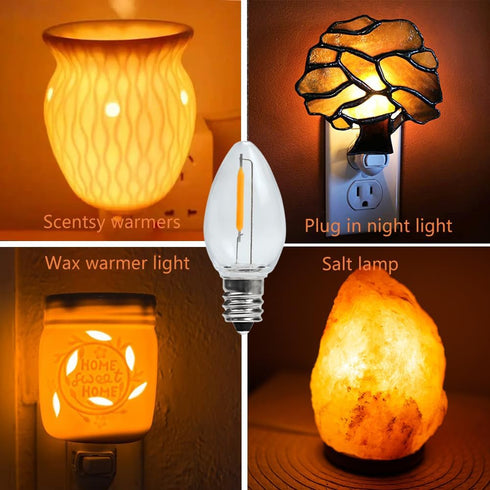 C7 E12 LED Night Light Bulbs, C7 Replacement LED Light Bulbs, Window Candles & Salt Lamp Bulbs, E12 Chandelier Base, 0.6W Equivalent to 7W, Warm W...