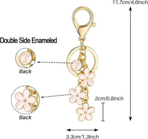 SELOVO Initial Keychain White/Pink Flower Charms for Key Cute Letter Keyring for Handbag Backpack...