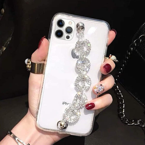 Compatible with Samsung Galaxy S22 5G Case Bling Glitter Bracelet Chain Hand Strap for Women Girls,Yewos Clear Silicone TPU Shockproof Slim Fashio...