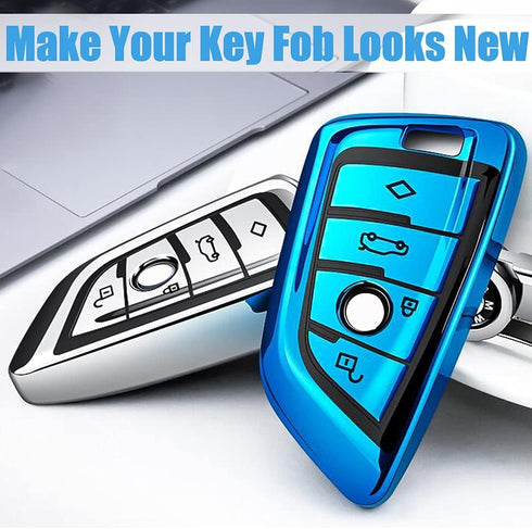 QBUC for BMW Key Fob Cover with Leather Keychain,for BMW 2 5 6 7 Series X1 X2 X3 X5 X6 X7 Premium Soft TPU Key Fob Holder...