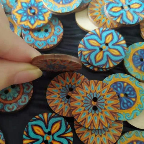 Wepetyo 400 Pcs Wooden Buttons, Mixed Random Blue Flower Painting Round 2 Holes Wood Wooden Buttons for Sewing Crafting(20mm,15mm,25mm)...