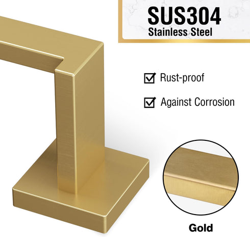 HITSLAM Gold 9 Inch Hand Towel Bar for Bathroom, SUS304 Stainless Steel Kitchen Hand Towel Holder Wall Mounted, Modern Home Decor Bath Towel Rack ...