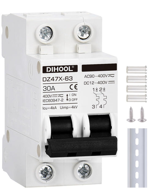 30 Amp 12V-400V AC DC Miniature Circuit Breakers (10A 15A 20A 25A 40A 50A 60A Optional) for Solar Panel PV System - Disconnect Switch, AC 110V DIN...