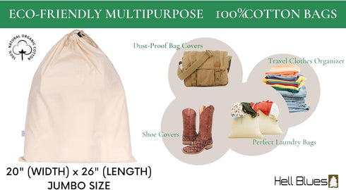 4-Pack Jumbo Drawstring Dust Covers Large Cotton Cloth Storage Pouch 26" x 20" String Bag for Handbags Laundry Purses Shoes...