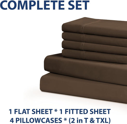 Home Collection Micro Caress Luxurious Sheet Set, 90GSM 4 -Piece Queen Size with 2 Additional Pillowcase, Brown Color...