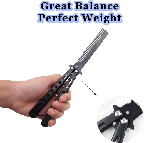 DOUBLE 2 C Butterfly Knife, Practice Balisong Knife Trainer, Metal Steel Folding Comb, Unsharpened Blade for Practicing Flipping Tricks, Csgo Butt...