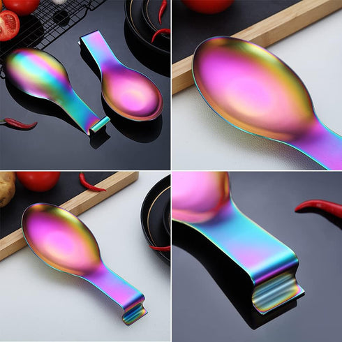 Matte Rainbow Spoon Rest, Stainless Steel Holder for Stove Top, Kitchen Utensils for Ladles, Tongs, Spatula, Pot Lid, Dishwasher Safe (1PC-9.5 Inc...