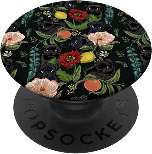 Botanical and Black Pugs PopSockets by Huebucket PopSockets PopGrip: Swappable Grip for Phones & Tablets...
