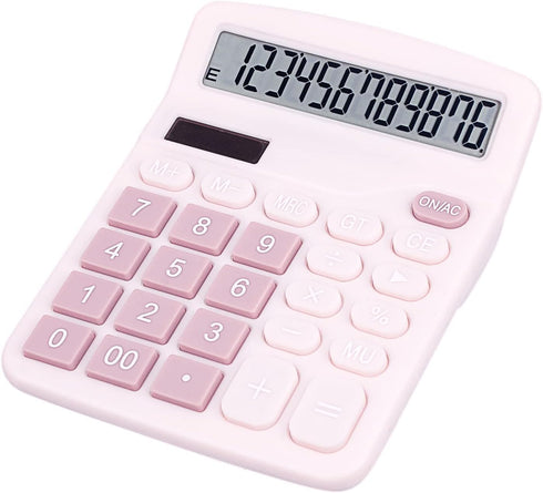 Cute Pink Desktop Calculator with Big Buttons, Dual Power Source, Solar and Battery, Large Display Screen - Perfect for Office, Teachers, and Stud...