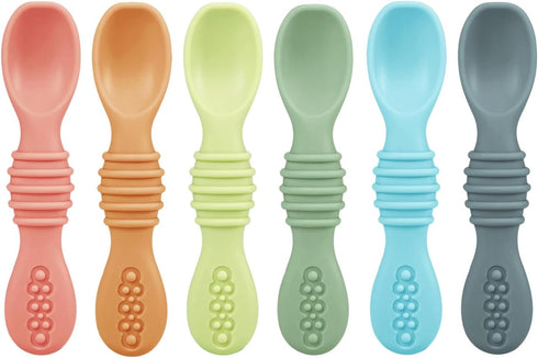 PandaEar 6 Pack Silicone Baby Spoons Self Feeding 6 Months for Toddler - Baby Led Weaning Utensils 6-12 Months - Infant Spoons First Stage - Baby ...