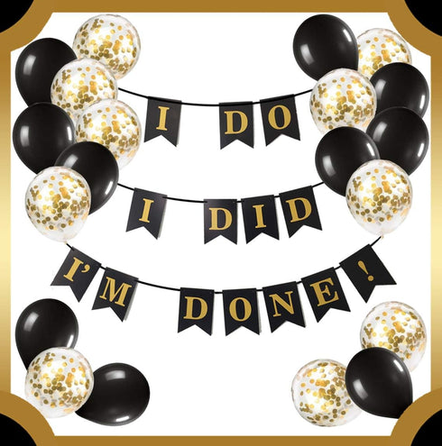 Divorce Party Decorations Kit | 10 Divorce Photo Booth Props | "I Do I Did I'm Done!" Banner | Divorcee Sash | 10 Gold Confetti Balloons and 10 Bl...