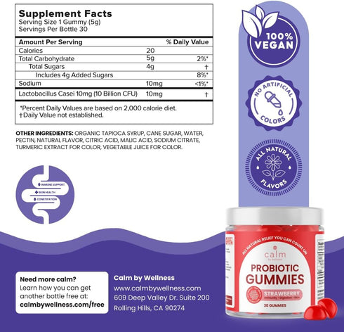 Probiotic Gummies, Strawberry-Flavored, All-Natural Vegan Probiotics for Adults, 10 Billion CFUs, Probiotic for Digestive Regularity, Immunity, Sk...