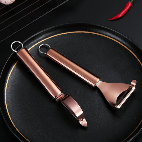 Rose Gold Potato Vegetable Peeler, Kyraton Stainless Steel Apple Fruit Veggie Peeler With Rose Gold Titanium Plating, Peelers For Kitchen Ergonomi...