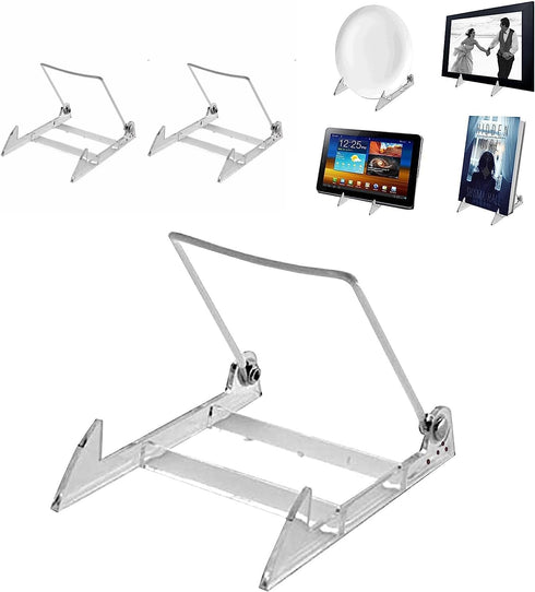 MADE IN USA 2-pack Sturdy & Durable Adjustable Acrylic Easels to Display Unnoticeably Plates, Art, Pictures & More - Unique on the Market...