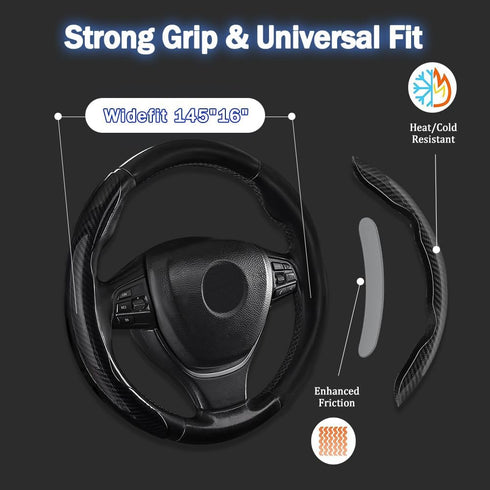 2PCS Car Steering Wheel Protector, Anti-Slip Carbon Fiber Steering Wheel Cover, Black, Suitable for Most Cars...