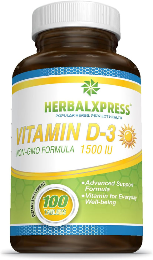 Herbalxpress Vitamin D (as cholecalciferol) 1,500 IU (100 Tablets) is The Perfect Addition to a Healthy Lifestyle, Bones, Teeth, Muscles, Immune F...