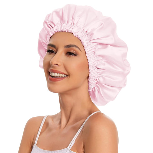 Satin Bonnet Silk Bonnet Hair Bonnet for Sleeping-Slouchy Beanie Hat Satin Sleep Cap for Women's Natural & Curly Hair(Pink)...
