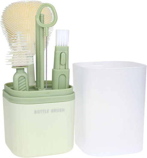 Silicone Baby Bottle Brush Set, includes Baby Bottle Brush, Nipple Brush, Straw Brush, Spout Brush, Drying Rack and Storage Box, Portable and Trav...