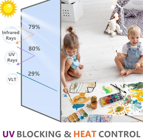 Arthome 17.5 Inch x 6.5 Feet,Silve, One Way Window Privacy Film Daytime Privacy Window Tint for Home Anti UV Static Cling Heat Control Reflective ...