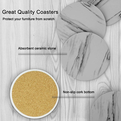 EAGMAK Set of 8 Coasters for Drinks, Absorbent Marble Style Ceramic Drink Coaster with Holder for Coffee Wooden Table Home Decor(Grey)...