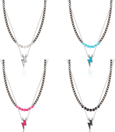 8 Pcs Western Necklaces Western Jewelry for Women Turquoise 4 Turquoise Boho Necklaces and 4 Cowgirl Beaded Choker(Lightning Style)...